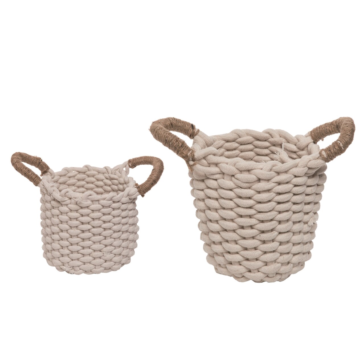 Transpac Off-White Cotton Rope Basket Set of 2, Decorative Storage Baskets, 7.8in, Spring, Indoor Use, Spot Clean, Perfect for Home Decor